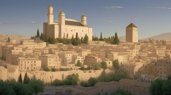 Панорама Вифлием священный город на рассвете с Базиликой Рождества и древними улицами