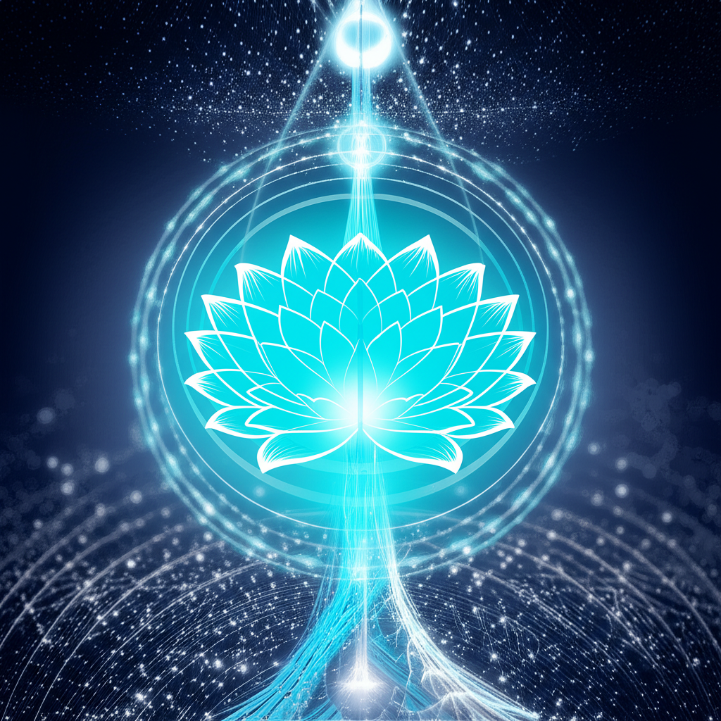 Сияющий голубой лотос в области горла, иллюстрирующий, что вишудха это центр общения.