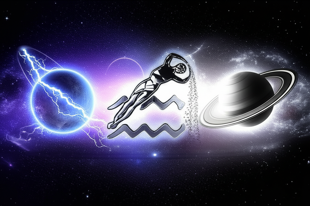 Астрологическая иллюстрация, показывающая ответ на вопрос водолей какая планета: Уран и Сатурн.