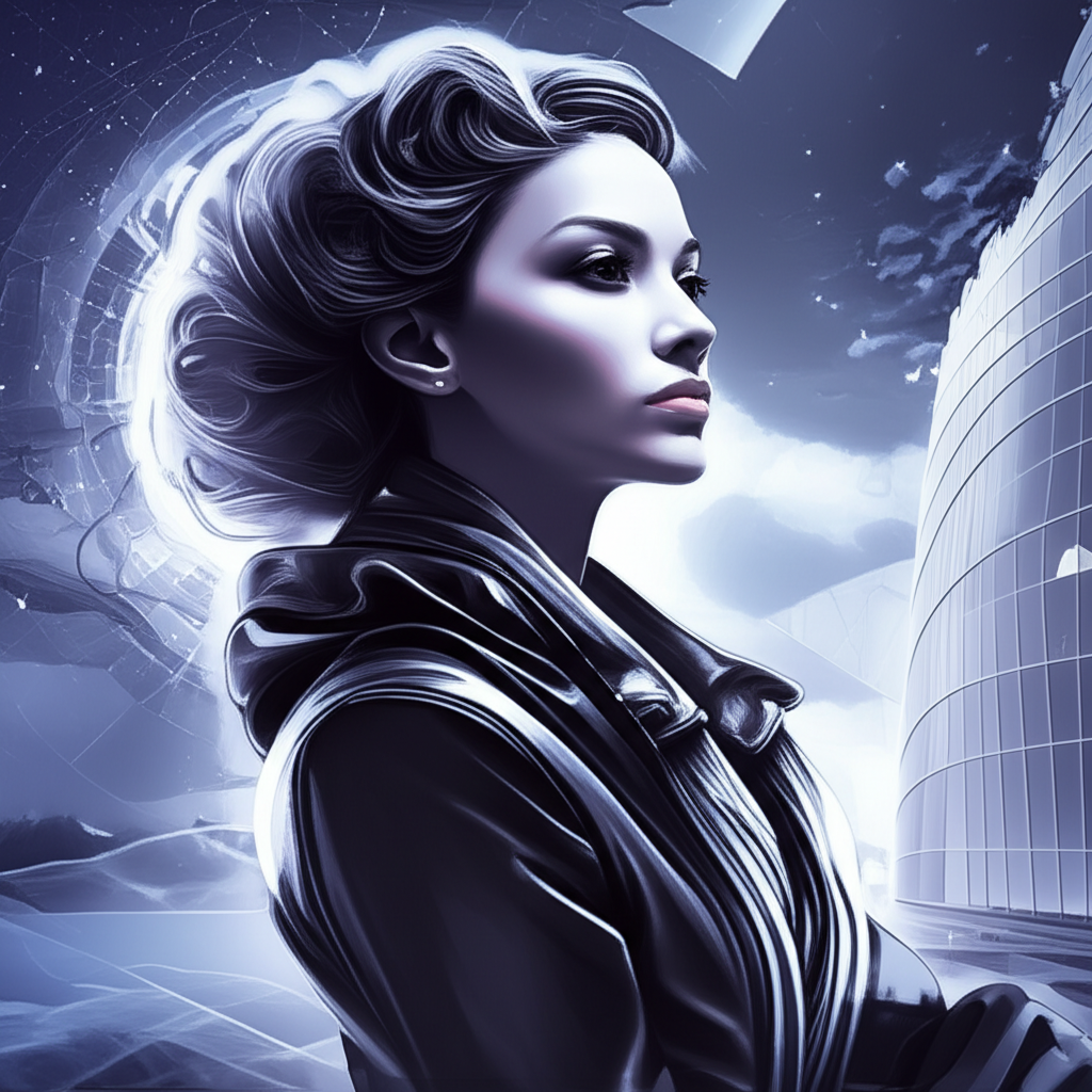 Портрет независимой и задумчивой женщины-Водолея, символизирующий ее интеллектуальную свободу и уникальность, подчеркивающий ее независимость.