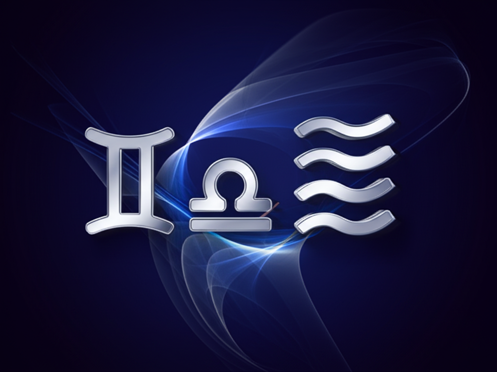 Стилизованное изображение, символизирующее воздушные знаки зодиака какие они есть: Близнецы, Весы и Водолей.