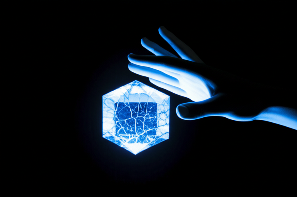 Расколотый кристалл в руке человека, символизирующий вред магии и ее разрушительные последствия.