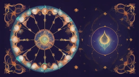 Символическое изображение, показывающее вредные привычки знаков зодиака и их преодоление через самоанализ и самосовершенствование.