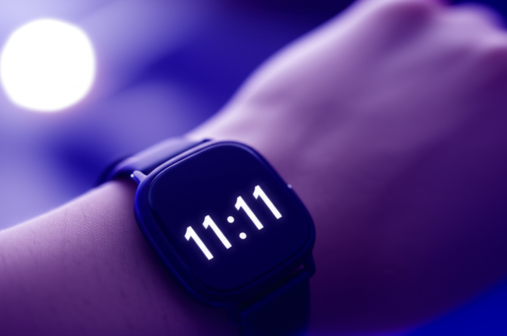 Время увиденное на часах с мистическими цифрами 11:11 на светящемся циферблате.