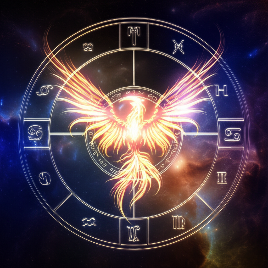 Символическое изображение того, за что 8 дом в астрологии отвечает за: феникс, рождающийся из космической туманности.