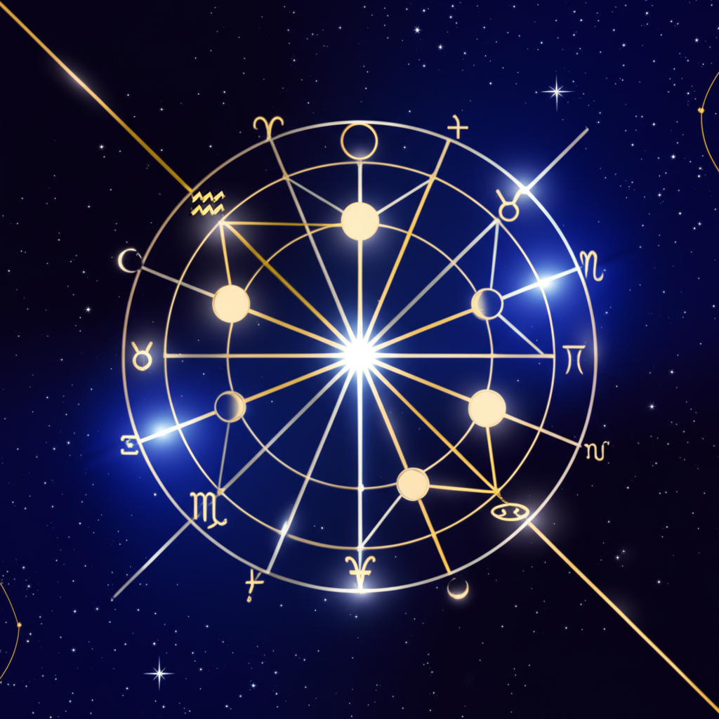 Стилизованная инфографика, объясняющая, за что отвечают планеты в натальной карте, с их символами и связями.
