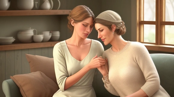 Две подруги делятся сокровенными переживаниями в уютной атмосфере, демонстрируя глубокую Женская дружба взгляд изнутри.