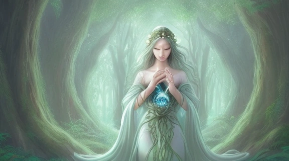 Иллюстрация, символизирующая Женская магия, внутреннюю силу и единение с природой.