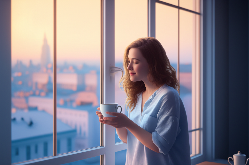 Умиротворенная женщина, нашедшая свое личное женское счастье.