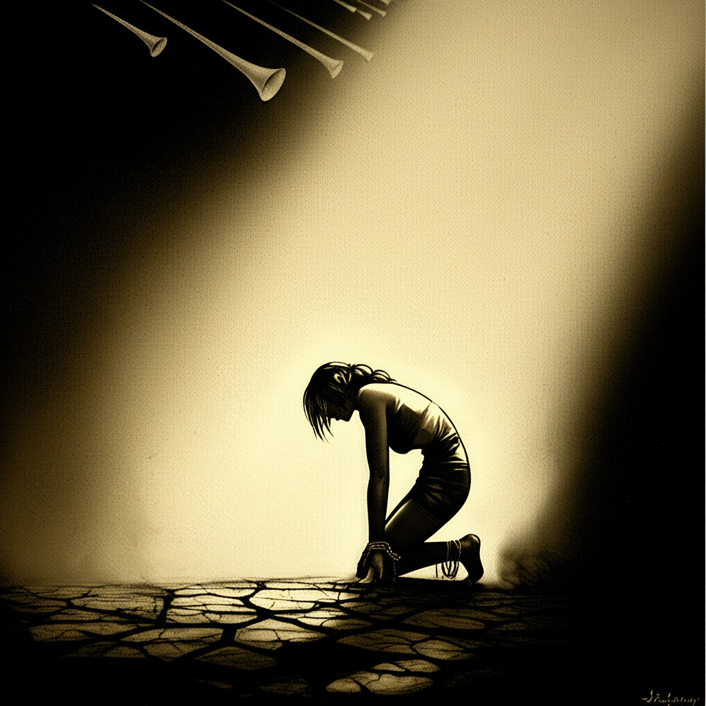 Изображение перевернутой карты Суд Таро, символизирующей внутреннее сопротивление, самоосуждение и неспособность принять важное решение, что отражает значение карты Суд в Таро перевернутая.