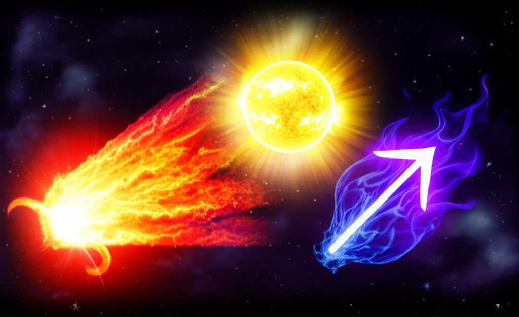 Символическое изображение, где представлены знаки огня по гороскопу в виде пламенных созвездий.