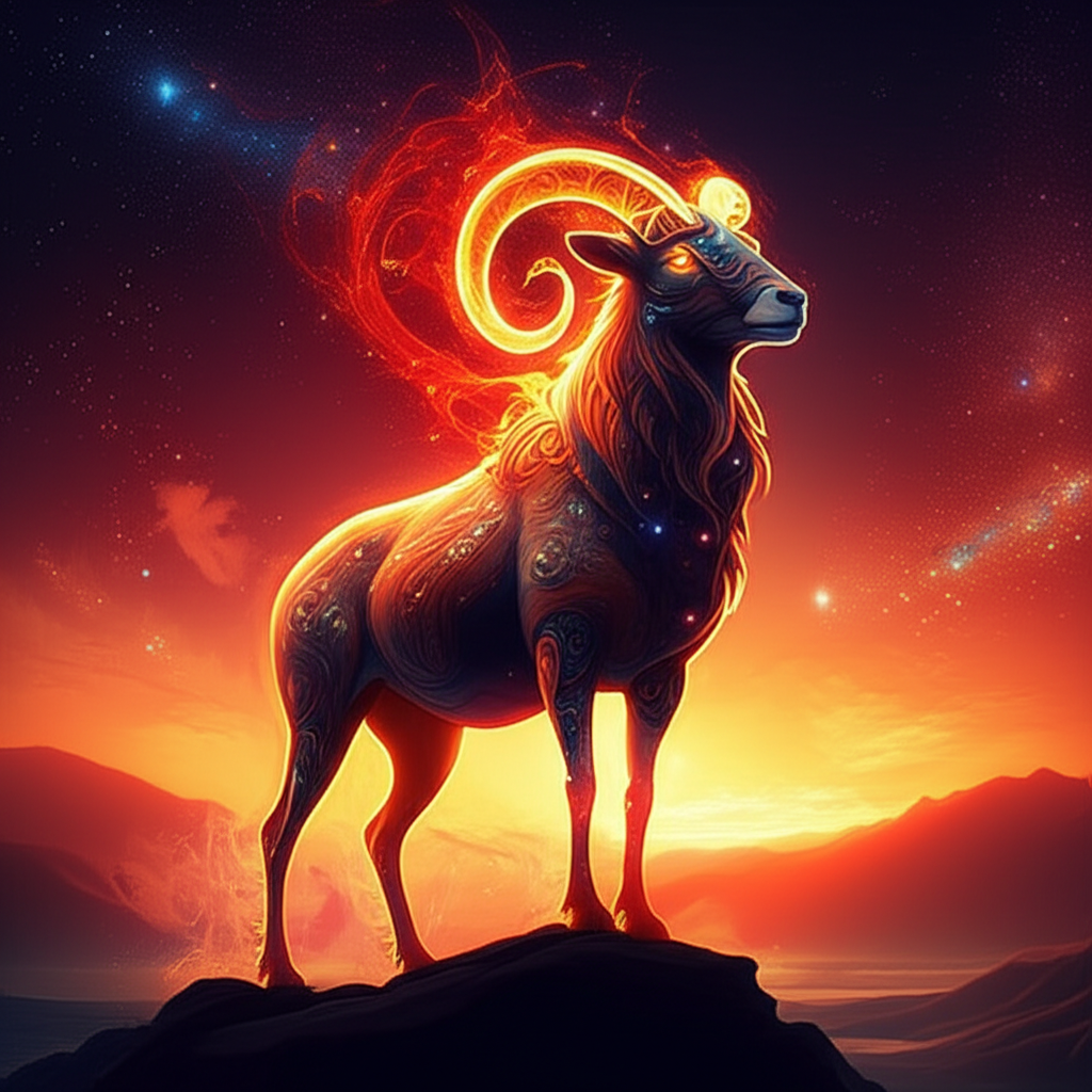 Знаменитые овны и их огненная энергия, символизированная могущественным бараном на рассвете.